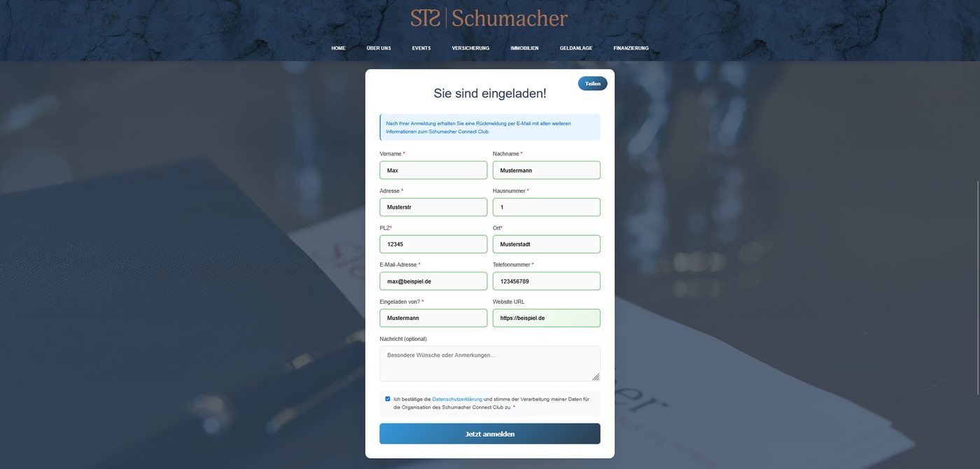 Screenshot der Connect-Club Eventseite
